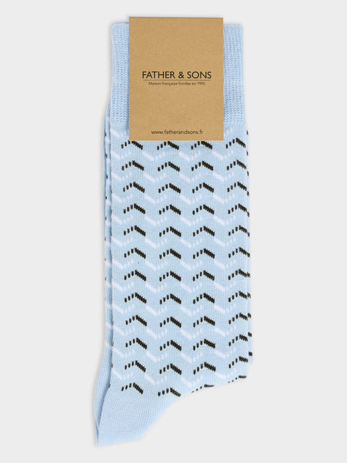 Chaussettes en coton bio mélangé bleu à motif - 1 - Father & Sons   - 3 