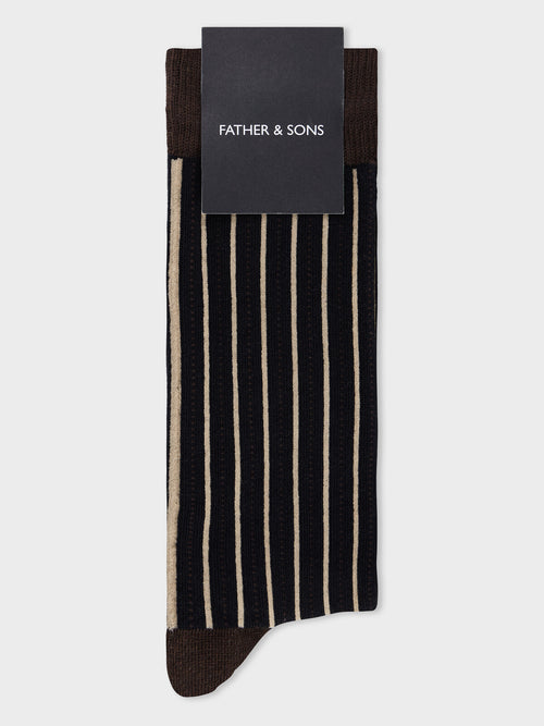 Chaussettes en coton bio mélangé marron à rayures - Father & Sons   - 1 