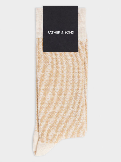 Chaussettes en coton bio mélangé beige à motif - 1 - Father & Sons   - 14 