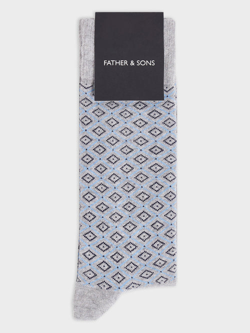 Chaussettes en coton bio mélangé gris à motif - 1 - Father & Sons   - 19 