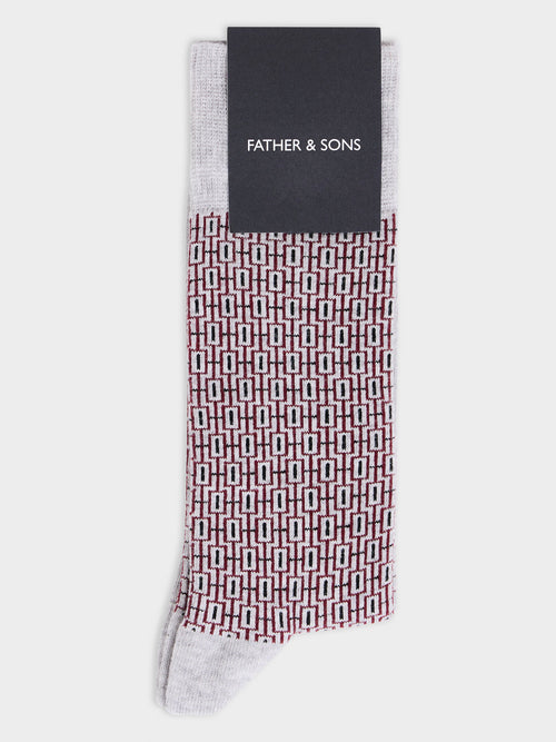 Chaussettes en coton bio mélangé gris à motif - 1 - Father & Sons   - 20 