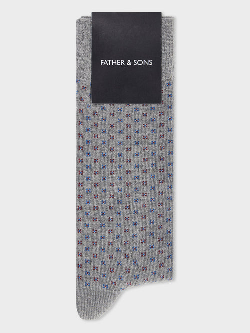 Chaussettes en coton bio mélangé gris à motif - Father & Sons   - 1 