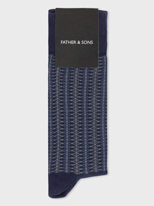 Chaussettes en coton bio mélangé bleu indigo à motif - Father & Sons   - 1 