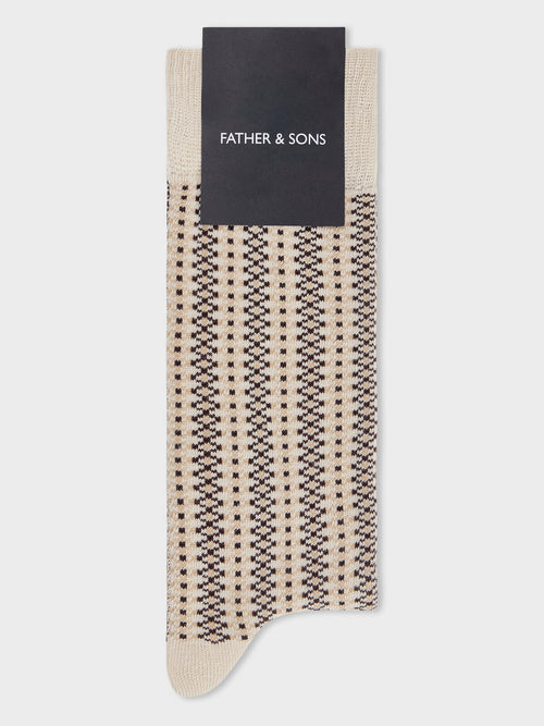 Chaussettes en coton bio mélangé écru à motif - Father & Sons   - 1 