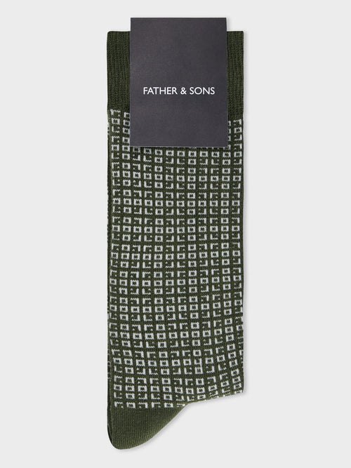 Chaussettes en coton bio mélangé kaki à motif - Father & Sons   - 1 