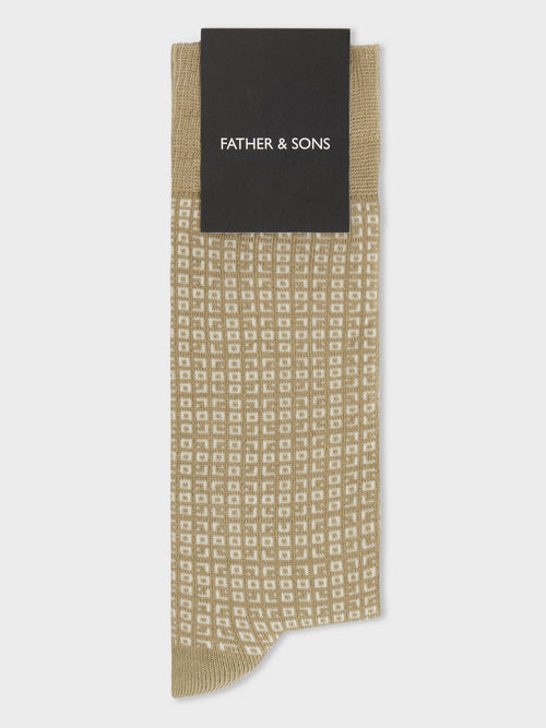 Chaussettes en coton bio mélangé kaki clair à motif - Father & Sons   - 1 