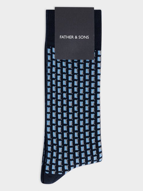 Chaussettes en coton bio mélangé bleu marine à motif - 1 - Father & Sons   - 19 