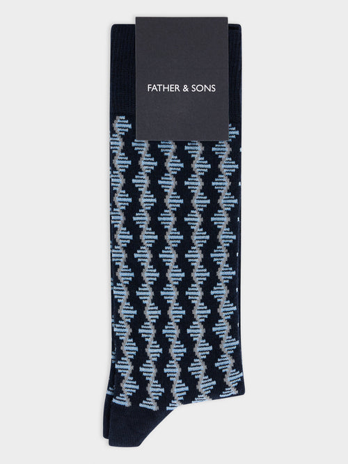 Chaussettes en coton bio mélangé bleu marine à motif bleu ciel - 1 - Father & Sons   - 19 