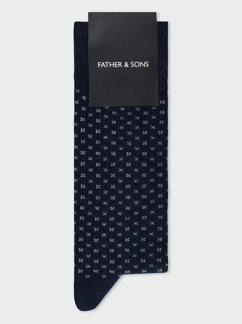 Chaussettes en coton bio mélangé bleu marine à motif - Father & Sons   - 1 