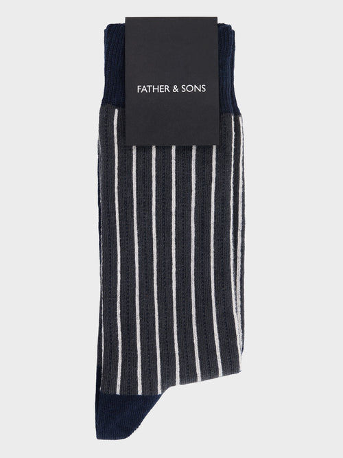 Chaussettes en coton bio mélangé bleu marine à rayures - Father & Sons   - 1 