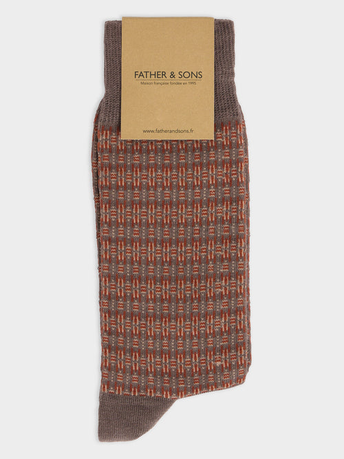 Chaussettes en coton bio mélangé marron à motif - 1 - Father & Sons   - 16 