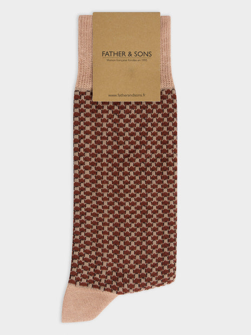 Chaussettes en coton bio mélangé marron clair à motif - 1 - Father & Sons   - 7 