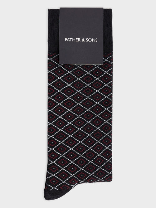 Chaussettes en coton bio mélangé noir à carreaux - 1 - Father & Sons   - 10 