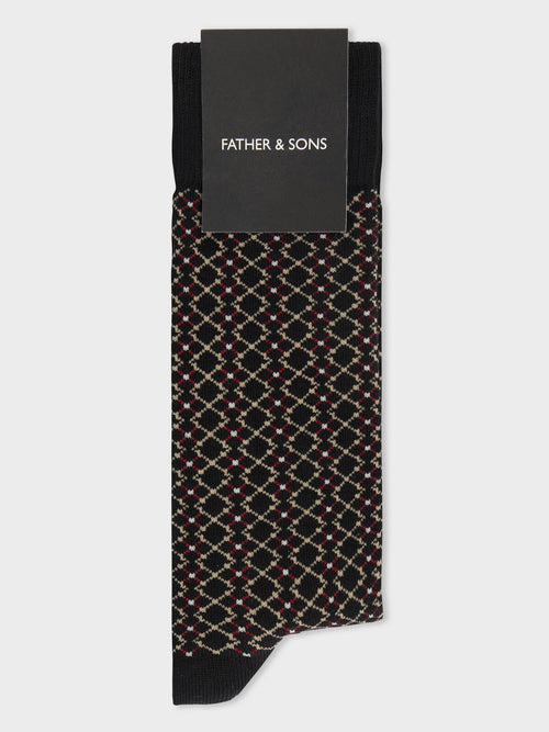 Chaussettes en coton bio mélangé noir à carreaux - Father & Sons   - 1 