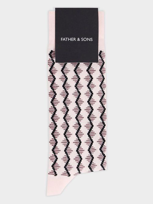 Chaussettes en coton bio mélangé rose à motif noir - 1 - Father & Sons   - 17 