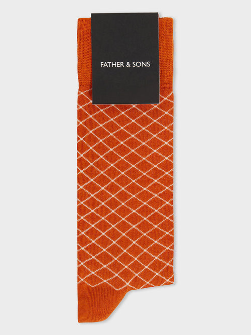 Chaussettes en coton bio mélangé rouille à carreaux - Father & Sons   - 1 