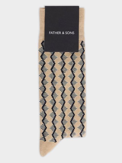 Chaussettes en coton bio mélangé beige à motif - 1 - Father & Sons   - 18 