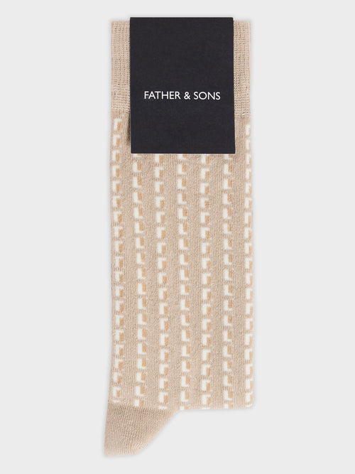 Chaussettes en coton bio mélangé marron à motif - 1 - Father & Sons   - 17 