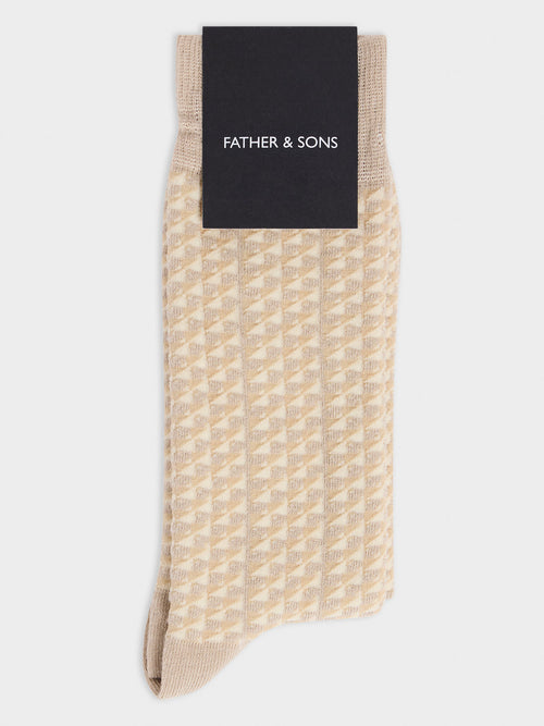 Chaussettes en coton bio mélangé marron à motif - 1 - Father & Sons   - 18 