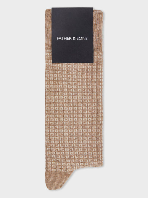 Chaussettes en coton bio mélangé marron à motif - Father & Sons   - 1 