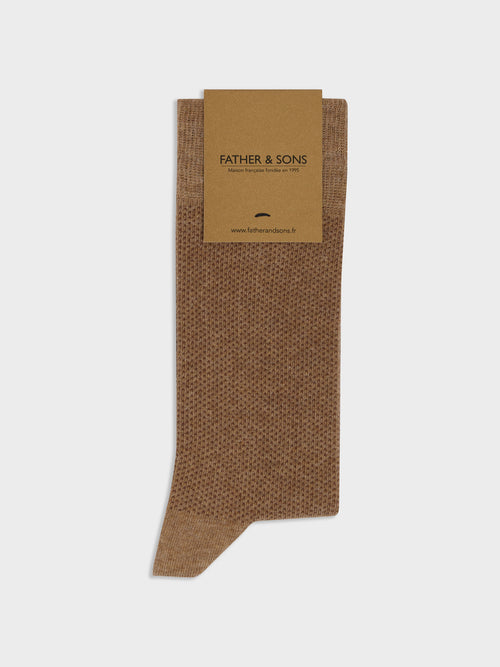 Chaussettes en coton bio mélangé beige à pois marron - 1 - Father & Sons   - 1 