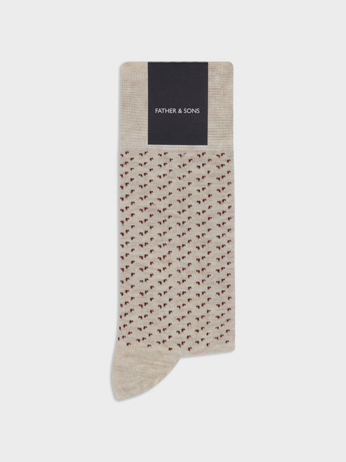 Chaussettes en viscose de bambou beige à motif rose - 1 - Father & Sons   - 15 