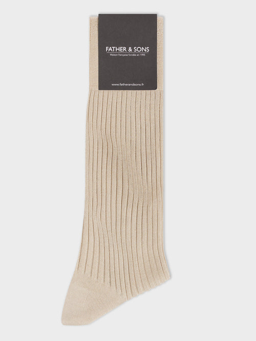 Chaussettes en coton fil d'Ecosse beige - Father & Sons   - 1 