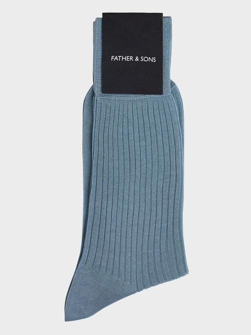 Chaussettes en coton fil d'Ecosse bleu céruléen - 1 - Father & Sons   - 12 