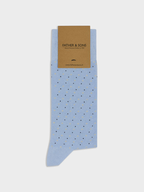 Chaussettes en coton bio bleu ciel à pois - 1 - Father & Sons   - 18 