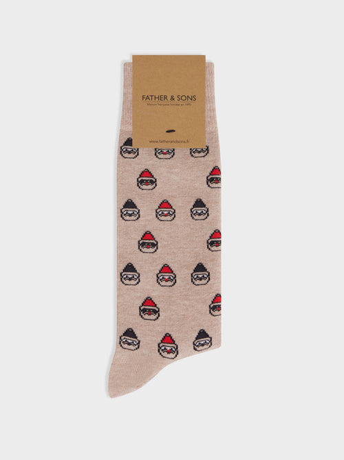 Chaussettes en coton mélangé beige à motif - 1 - Father & Sons   - 10 