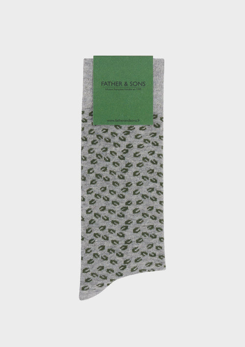Chaussettes en coton bio mélangé gris à motif fantaisie kaki - 1 - Father & Sons   - 8 