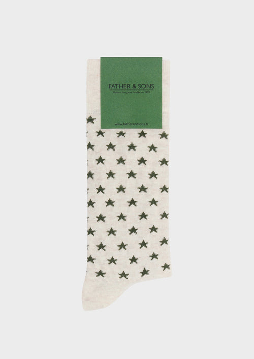 Chaussettes en coton bio mélangé sable à motif étoile kaki - 1 - Father & Sons   - 23 