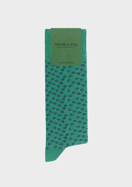 Chaussettes en coton bio mélangé vert à motif fantaisie bleu ardoise - 1 - Father & Sons   - 16 