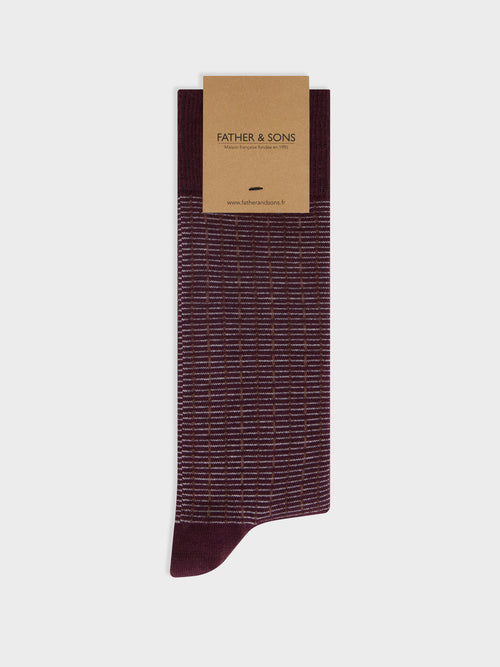 Chaussettes en coton bio mélangé bordeaux à motif marron et écru - Father & Sons   -  
