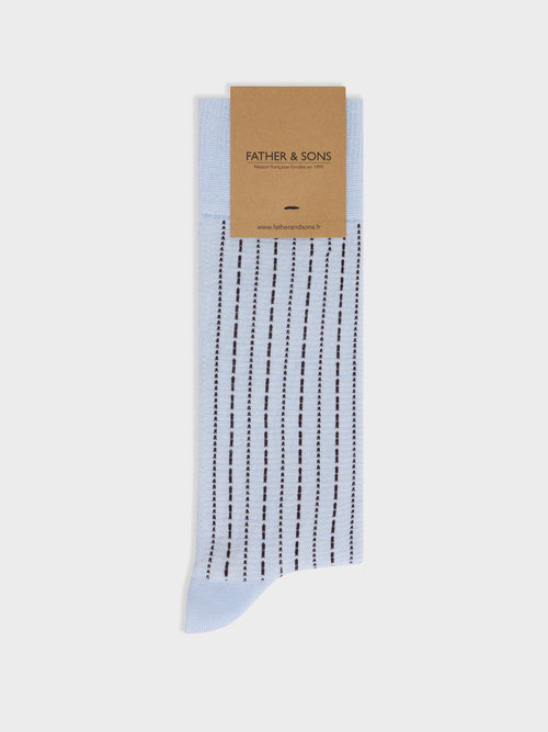 Chaussettes en coton bio mélangé bleu ciel à motif écru et marron - Father & Sons   -  
