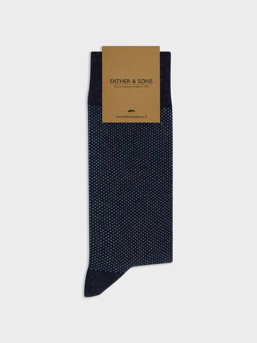 Chaussettes en coton bio bleu indigo à pois bleu ciel - 1 - Father & Sons   - 18 