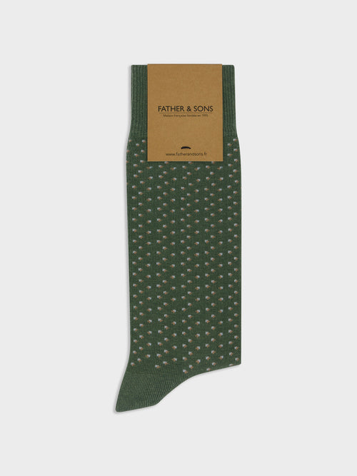 Chaussettes en coton bio kaki à motif camel - Father & Sons   -  