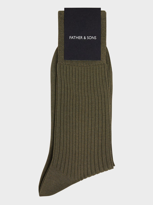 Chaussettes en coton fil d'Ecosse kaki - 1 - Father & Sons   - 6 