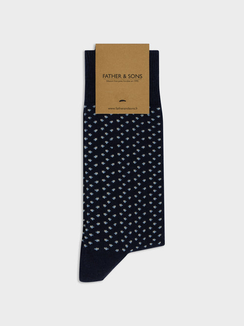 Chaussettes en coton bio bleu marine à motif - Father & Sons   - 1 