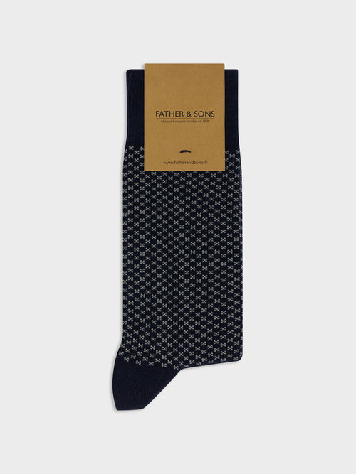 Chaussettes en coton bio bleu marine à motif beige - 1 - Father & Sons   - 6 