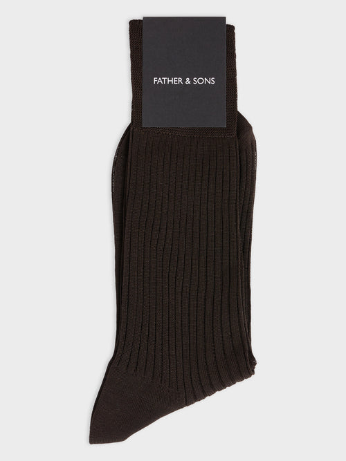 Chaussettes en coton fil d'Ecosse marron - Father & Sons   - 1 