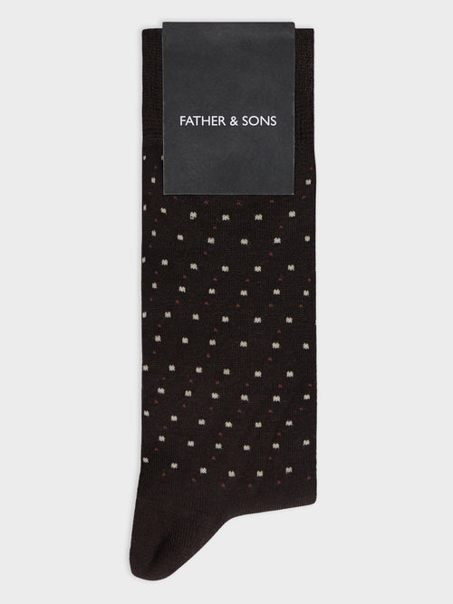 Chaussettes en viscose de bambou marron à pois - 1 - Father & Sons   - 19 