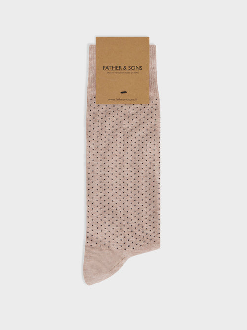 Chaussettes en coton mélangé beige à pois noirs - 1 - Father & Sons   - 17 