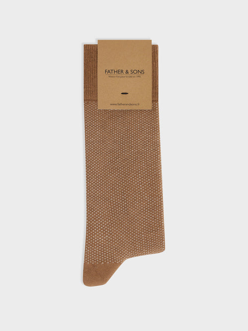 Chaussettes en coton bio mélangé tabac à pois beiges - 1 - Father & Sons   - 13 
