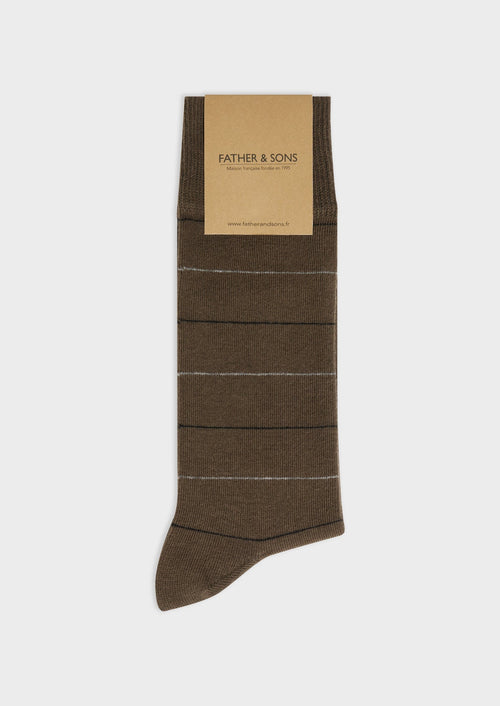 Chaussettes en coton bio mélangé kaki à rayures gris et noir - 1 - Father & Sons   - 9 