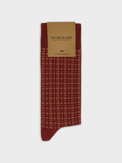 Chaussettes en coton bio mélangé terracotta à motif beige - Father & Sons   -  
