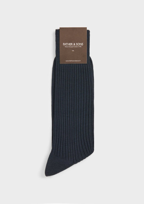 Chaussettes en coton fil d'Ecosse uni bleu prusse - Father & Sons   -  