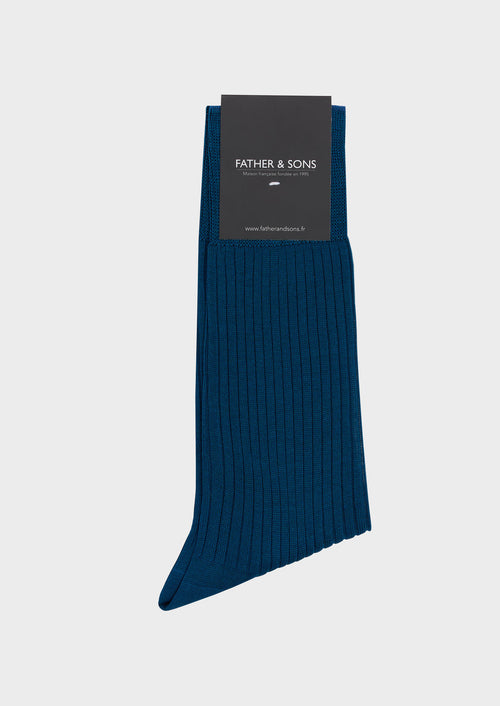 Chaussettes en coton fil d'Ecosse bleu - Father & Sons   - 1 