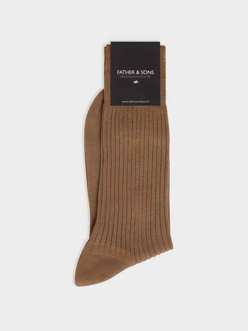 Chaussettes en coton fil d'Ecosse camel - Father & Sons   -  
