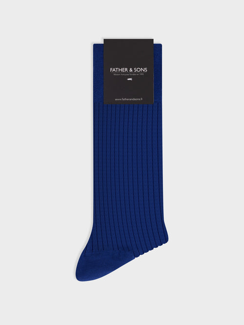 Chaussettes en coton fil d'Ecosse bleu cobalt - Father & Sons   - 1 